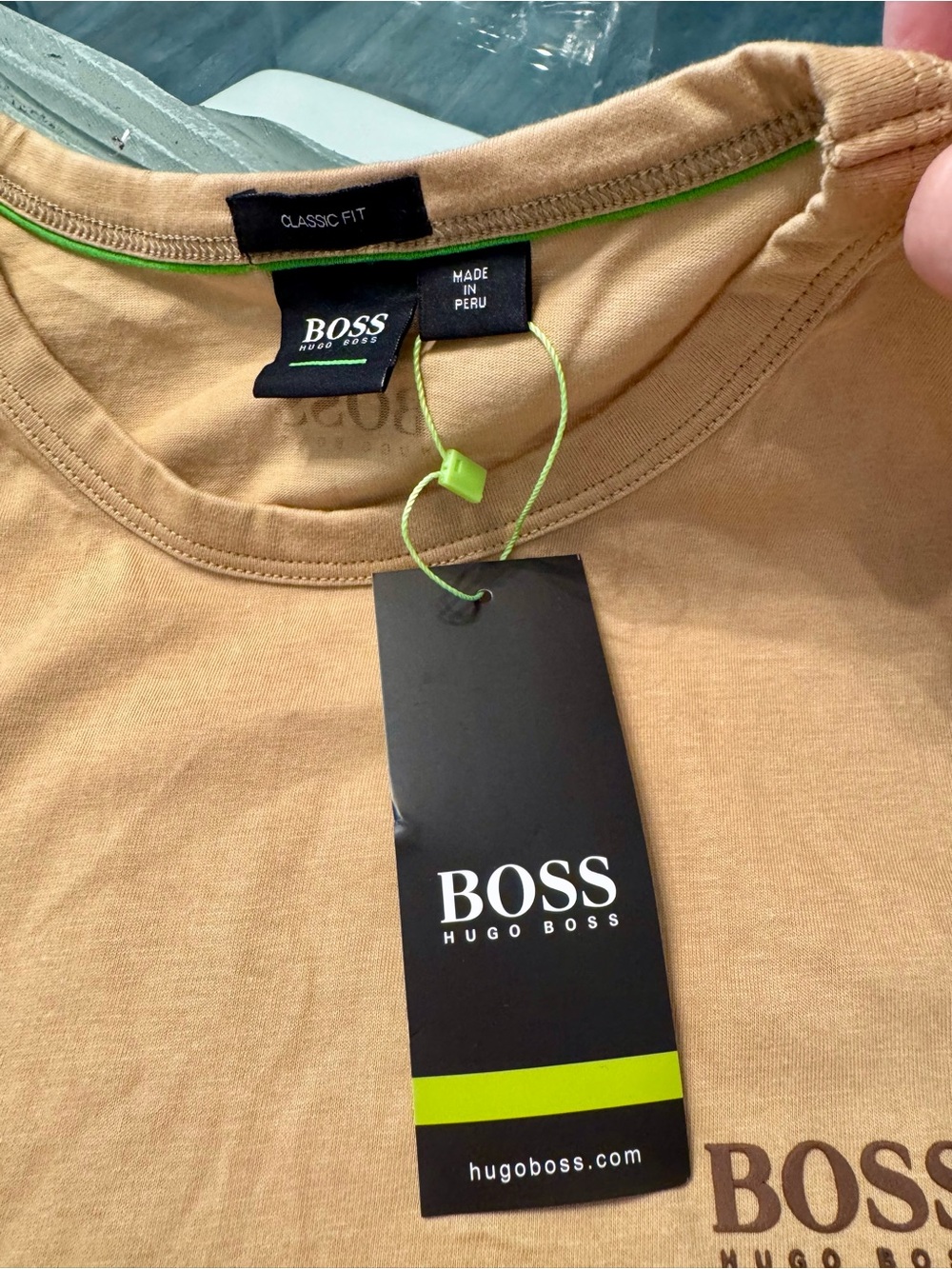 Boss Short Sleeve Crewneck T-Shirt in Tan with Lime Trim